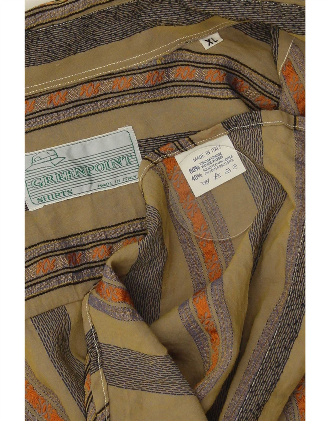 Camisa Vintage Hombre XL Viscosa Rayas Caqui
