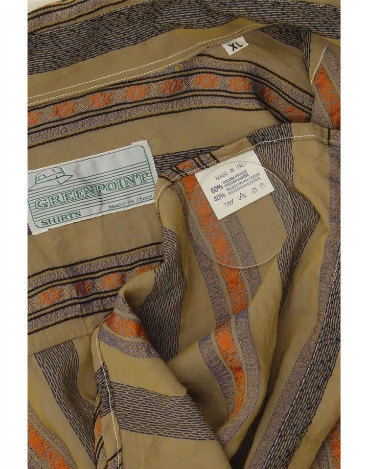 Camisa Vintage Hombre XL Viscosa Rayas Caqui