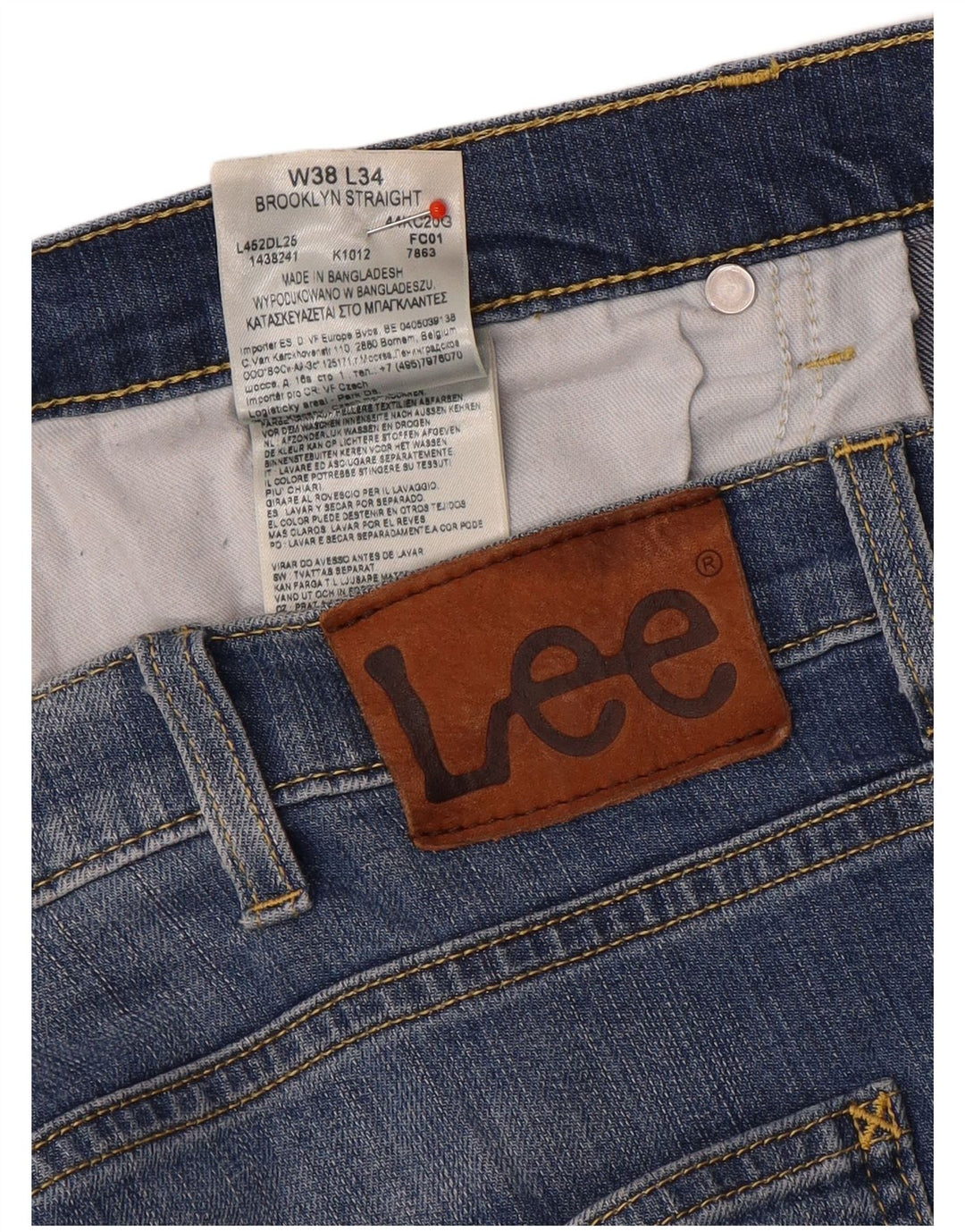 Lee Vaqueros Rectos Brooklyn Para Hombre W38 L29 Algodón Azul