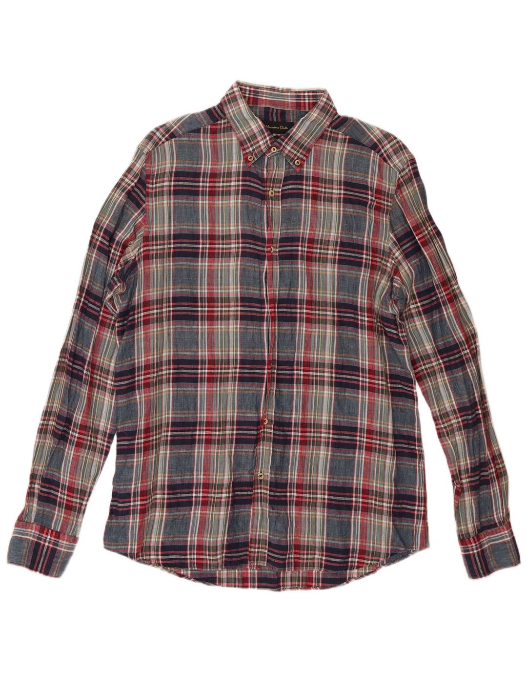 Camisa Hombre Massimo Dutti Large Lino Cuadros Multicolor