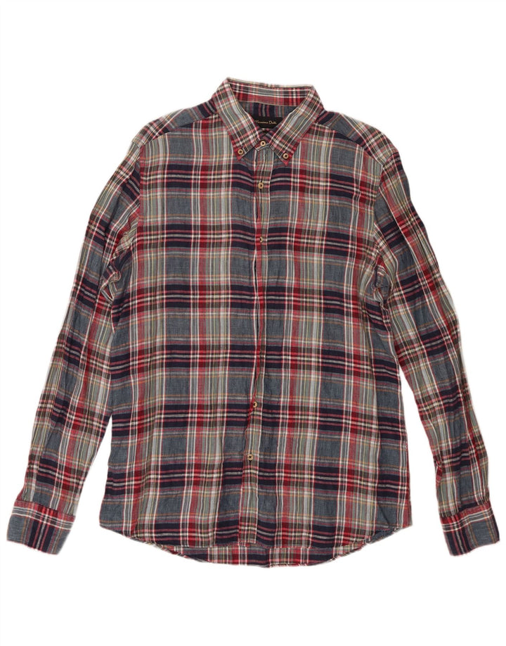 Camisa Hombre Massimo Dutti Large Lino Cuadros Multicolor