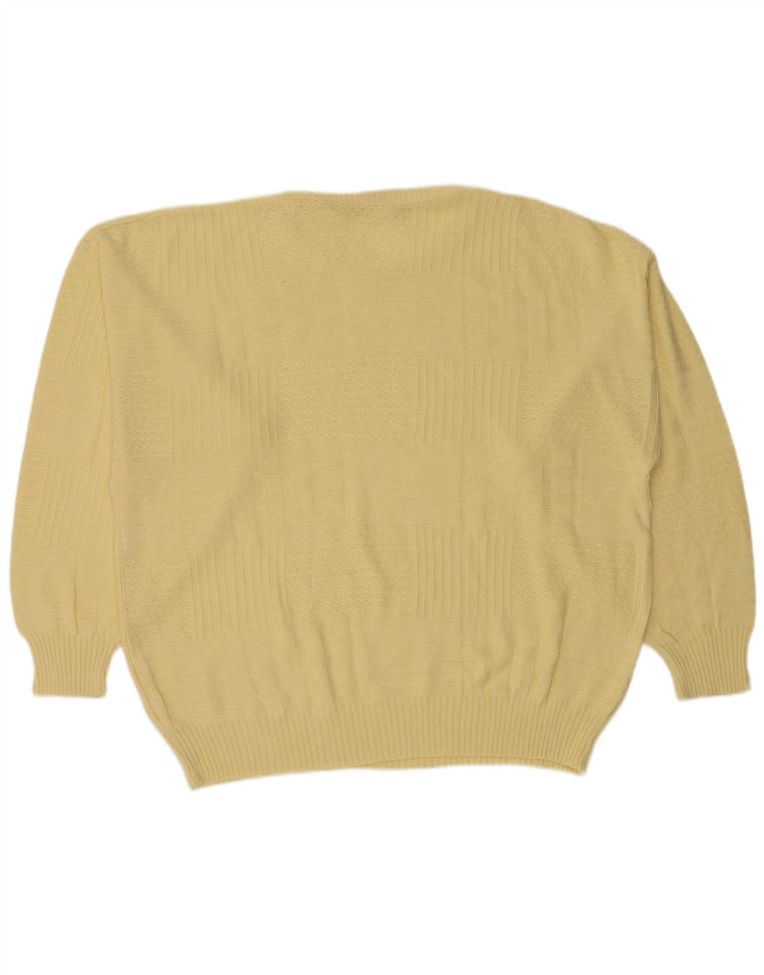 Vintage hombres cuello redondo jersey suéter IT 50 medio amarillo poliacrílico