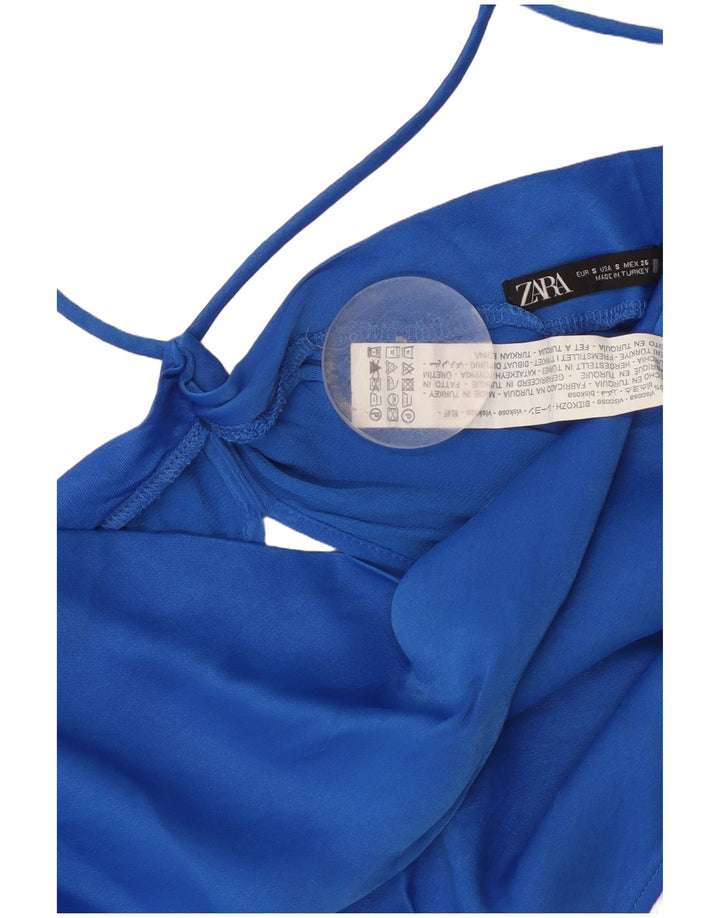 Zara Mujer Crop Halter Top UK 8 Small Viscosa Azul