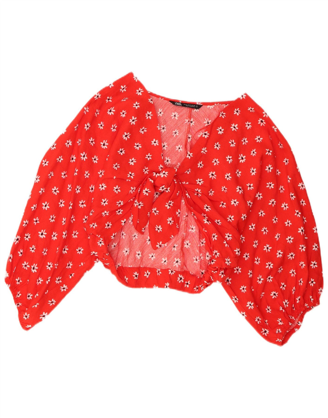 Zara Top corto de manga larga con lazo frontal para mujer UK 40 Medio Rojo Floral