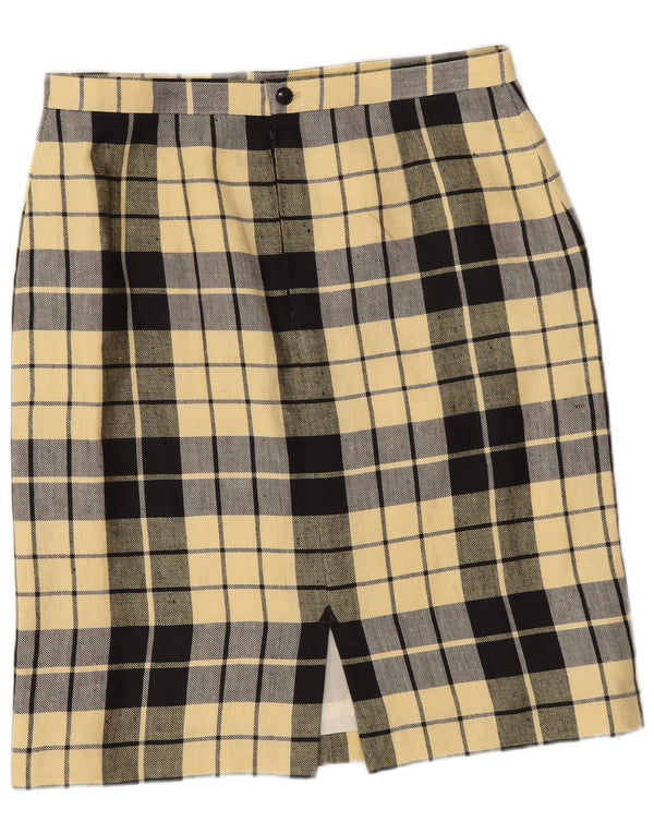 Falda lápiz vintage para mujer W33 cheque amarillo grande