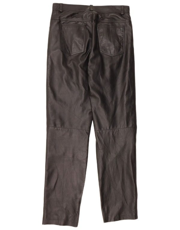 Vintage hombres pantalones de cuero recto Reino Unido 34 XS W30 L33 Negro