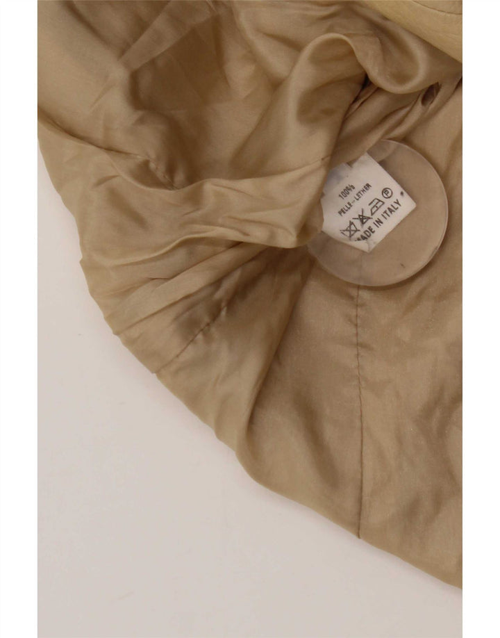 Vintage mujer 3 botones cuero Blazer chaqueta IT 44 cuero beige medio