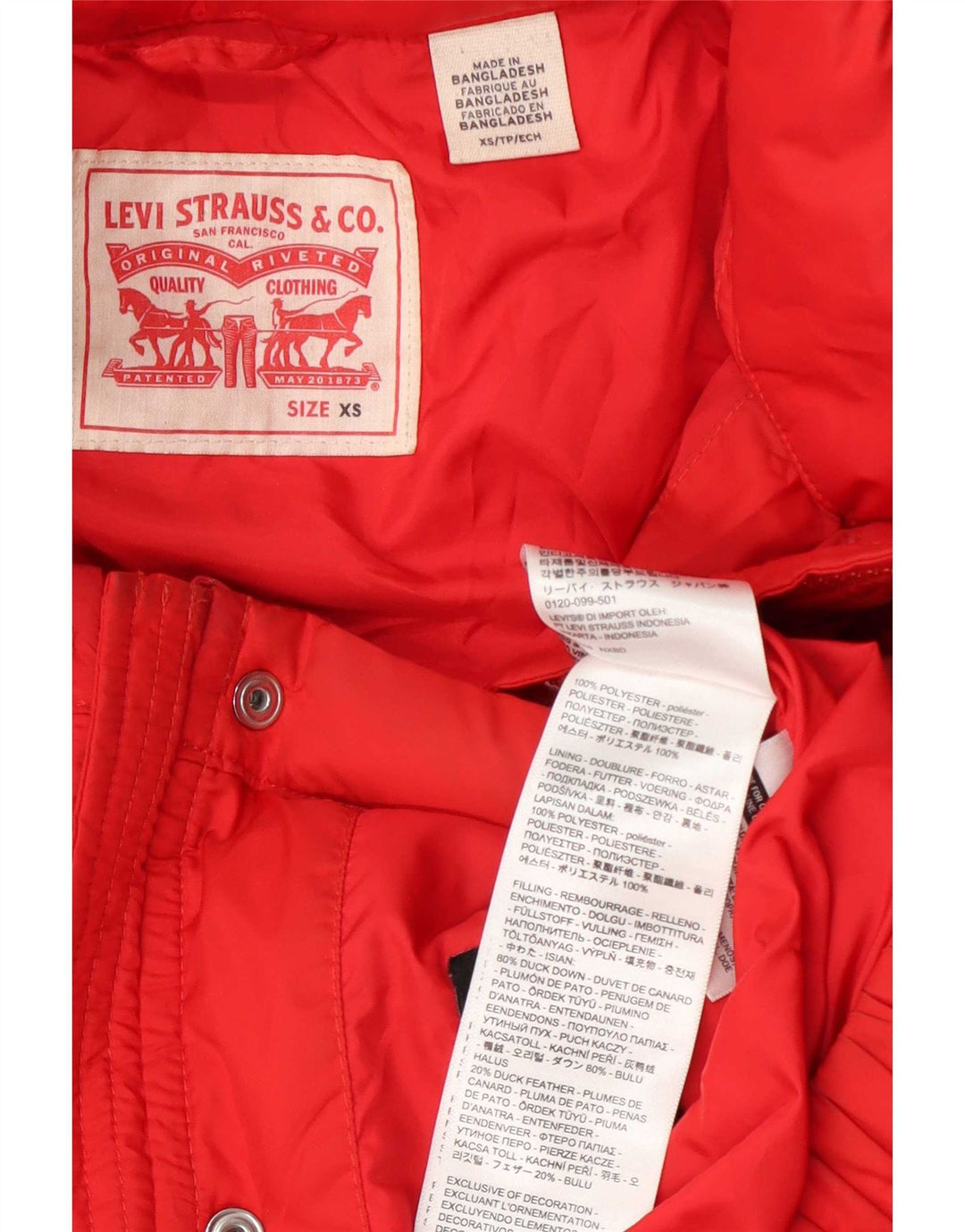 Levi's Chaqueta acolchada extragrande para mujer UK 6 XS Poliéster rojo