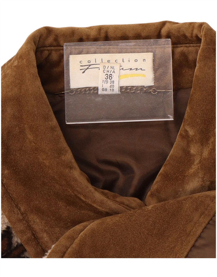 VINTAGE Abrigo cortavientos de gran tamaño para mujer Reino Unido 10 Pequeño Beige Fair Isle