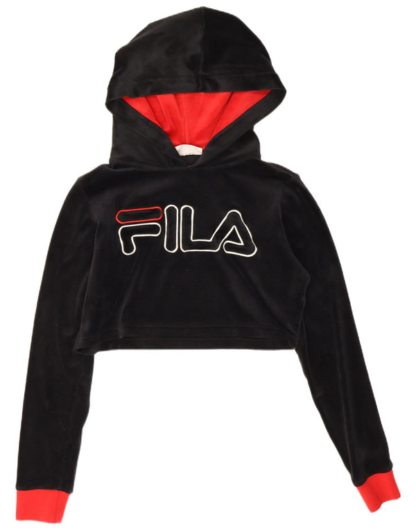 Fila Mujer Crop Graphic Sudadera con capucha UK 10 Small Black Colourblock