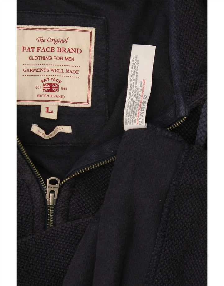 Fat Face Sudadera con capucha y cremallera para hombre, talla grande, algodón azul marino