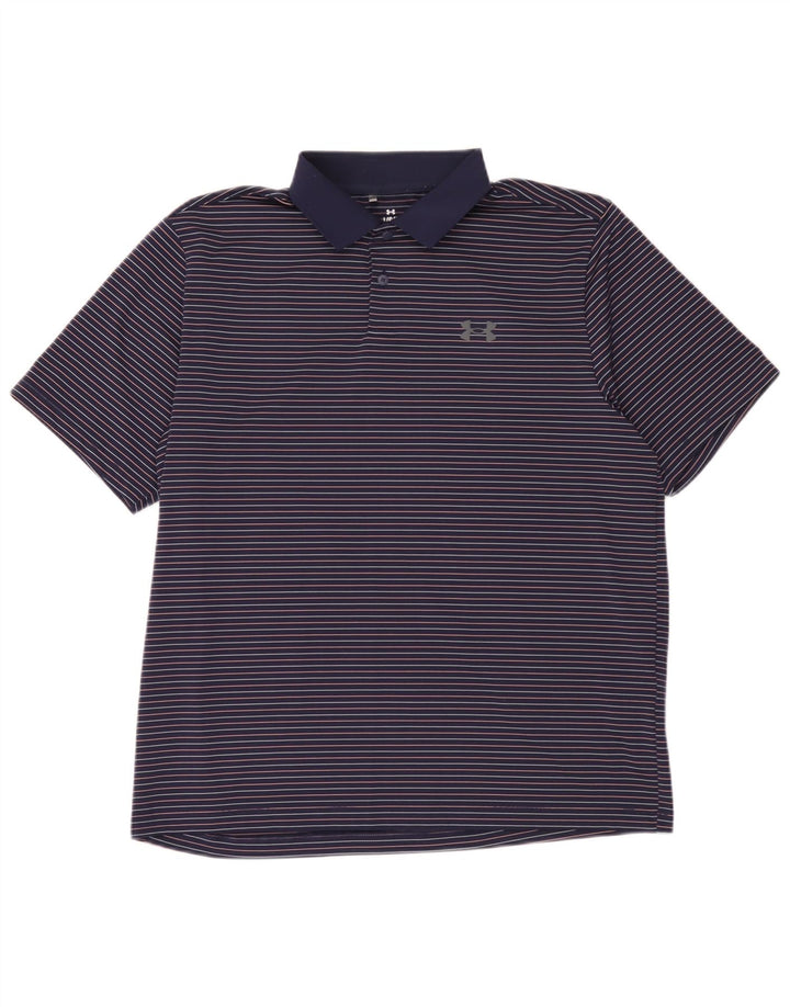 Polo Under Armour para hombre, talla grande, poliéster con rayas diplomáticas en azul marino