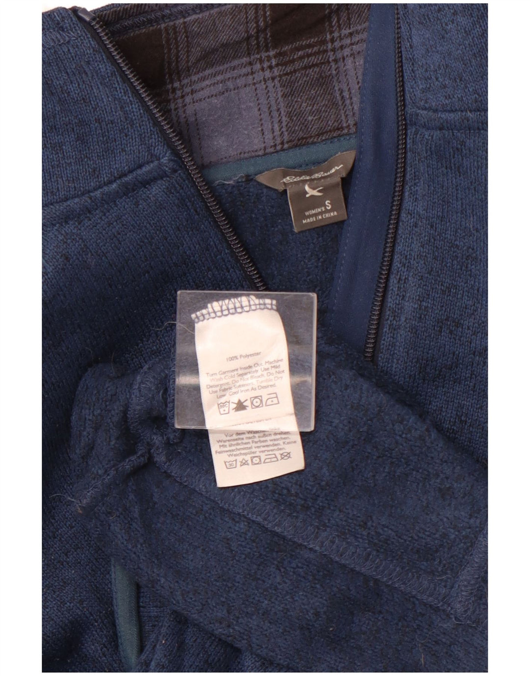 EDDIE BAUER Sudadera con cuello y cremallera para mujer UK 10 Small Blue Moteado