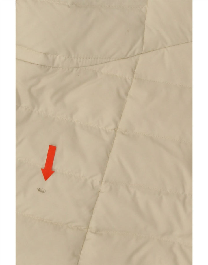 VINTAGE Abrigo acolchado con capucha para mujer Reino Unido 14 Poliéster blanco medio