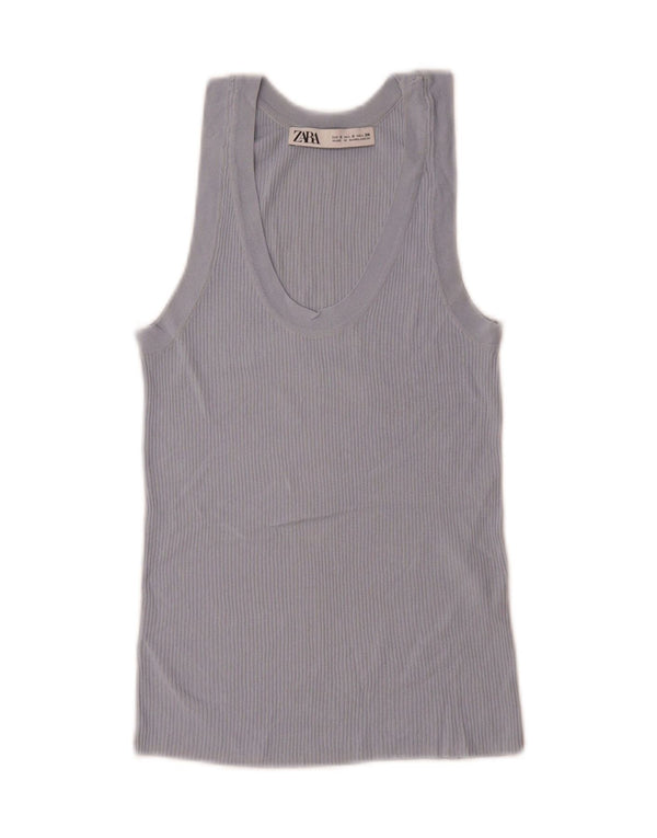 Zara Mujer Chaleco Top UK 10 Small Viscosa Azul