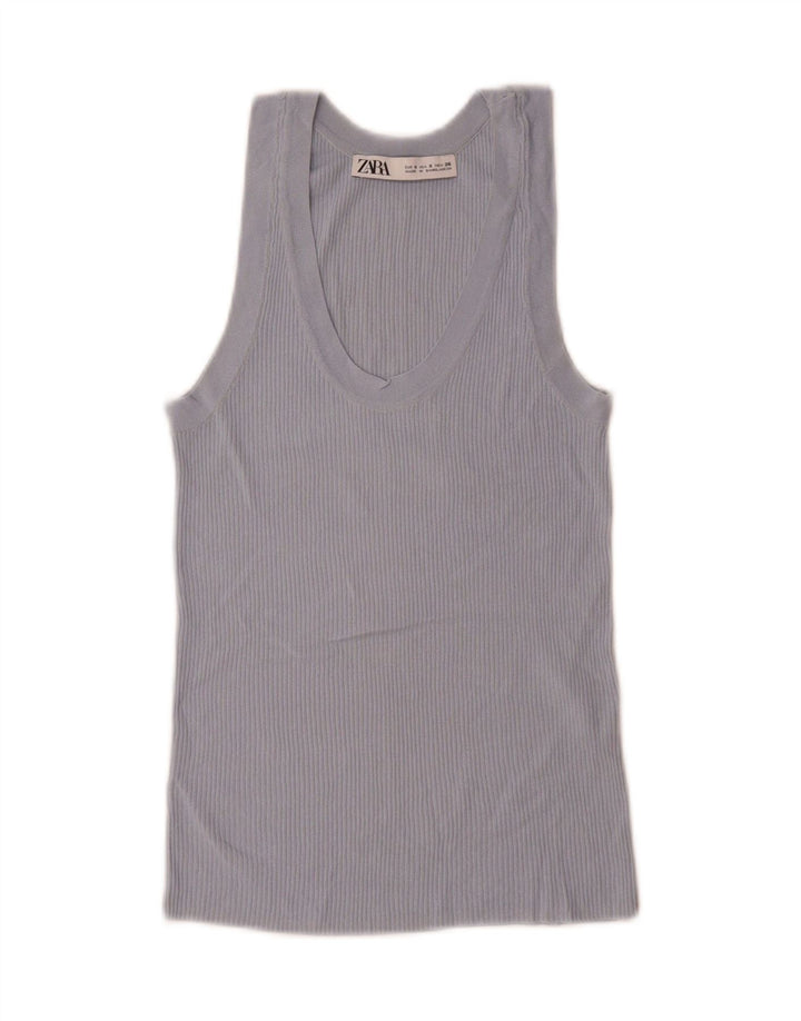 Zara Mujer Chaleco Top UK 10 Small Viscosa Azul