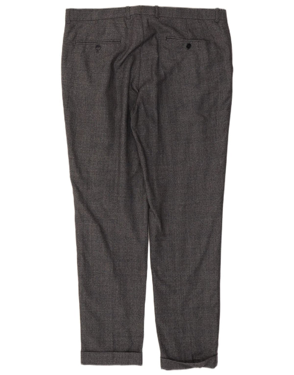 Massimo Dutti Pantalón Traje Hombre Pegged EU 48 XL W38 L32 Gris Cuadros Algodón