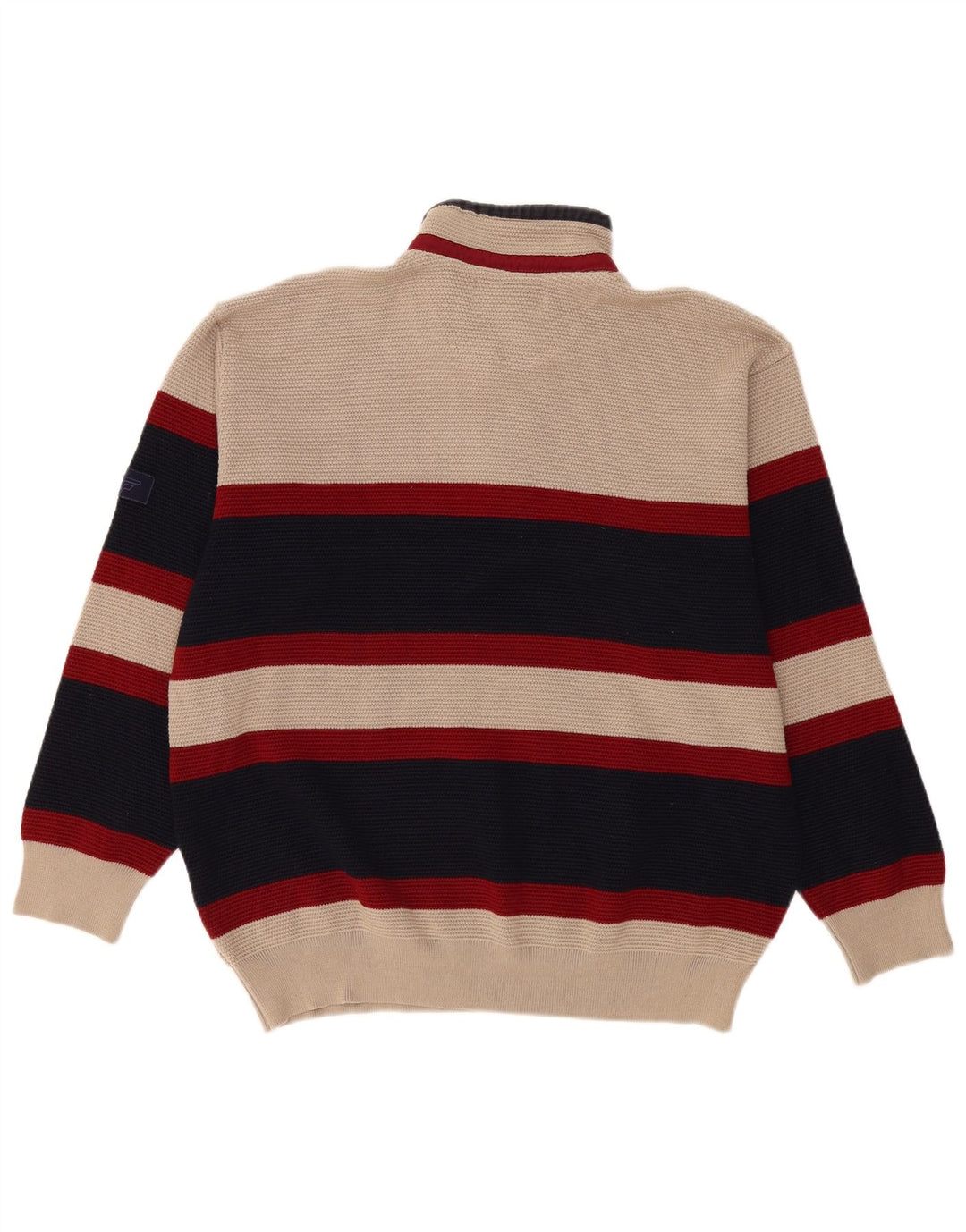 Vintage hombres zip cuello jersey suéter IT 56 2XL Beige Colorblock