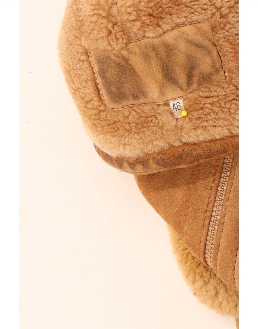 Vintage mujer shearling chaqueta IT 46 cuero beige grande