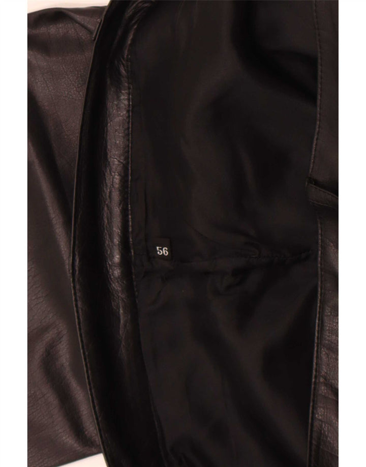 Pantalones de cuero rectos vintage para mujer W36 L32 Negro