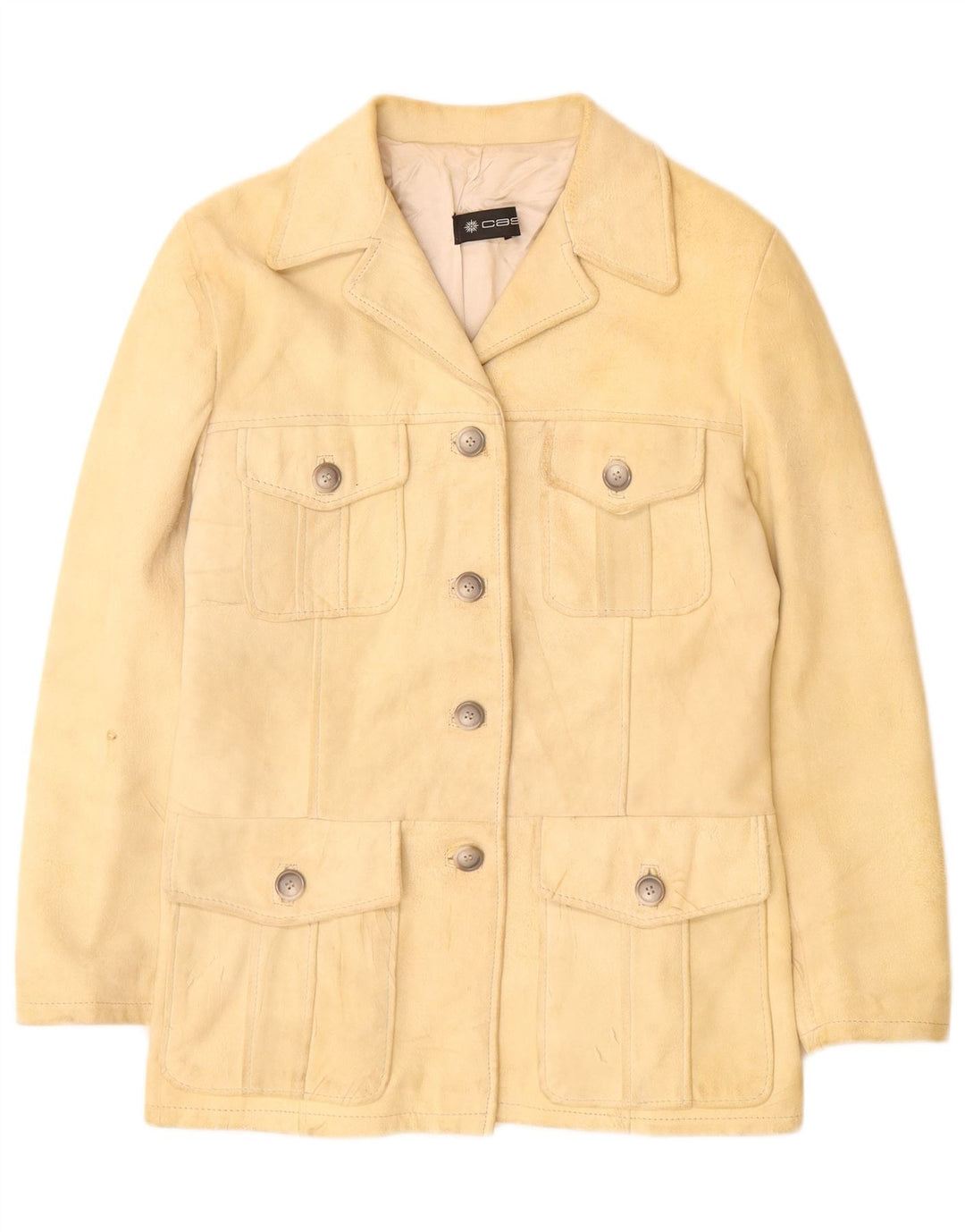 Vintage mujer ante chaqueta Reino Unido 12 cuero beige medio