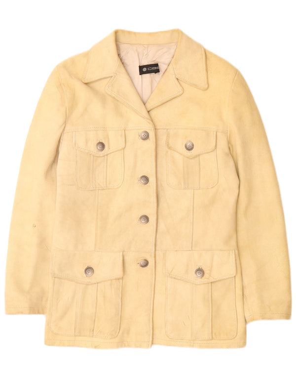 Vintage mujer ante chaqueta Reino Unido 12 cuero beige medio