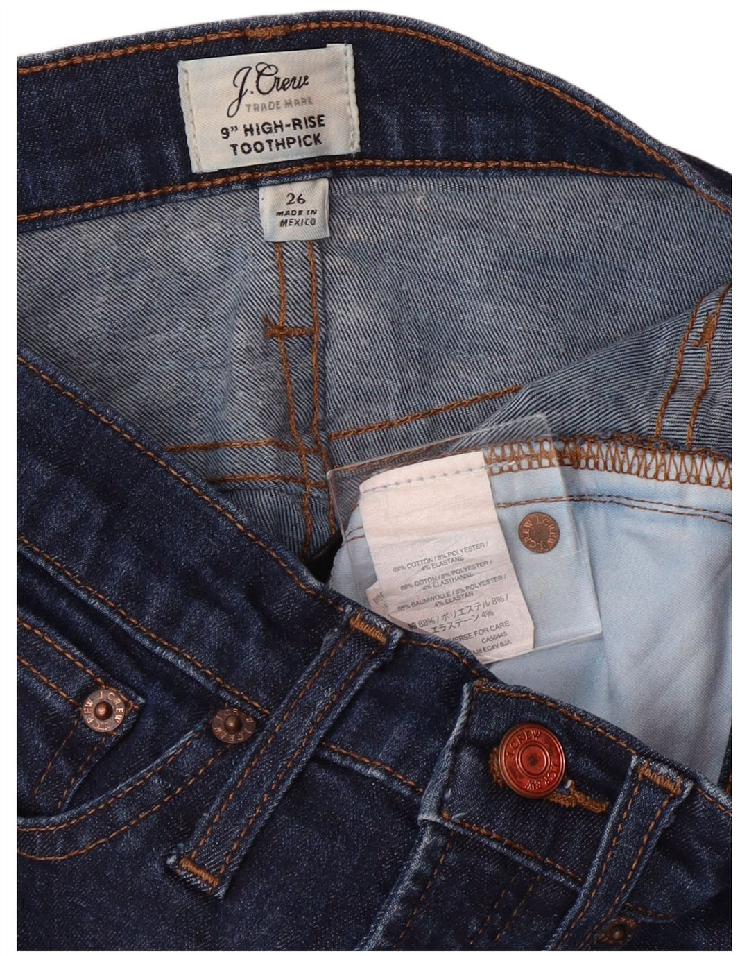 J. CREW Vaqueros ajustados de tiro alto con palillo de dientes para mujer W26 L29 Algodón azul marino