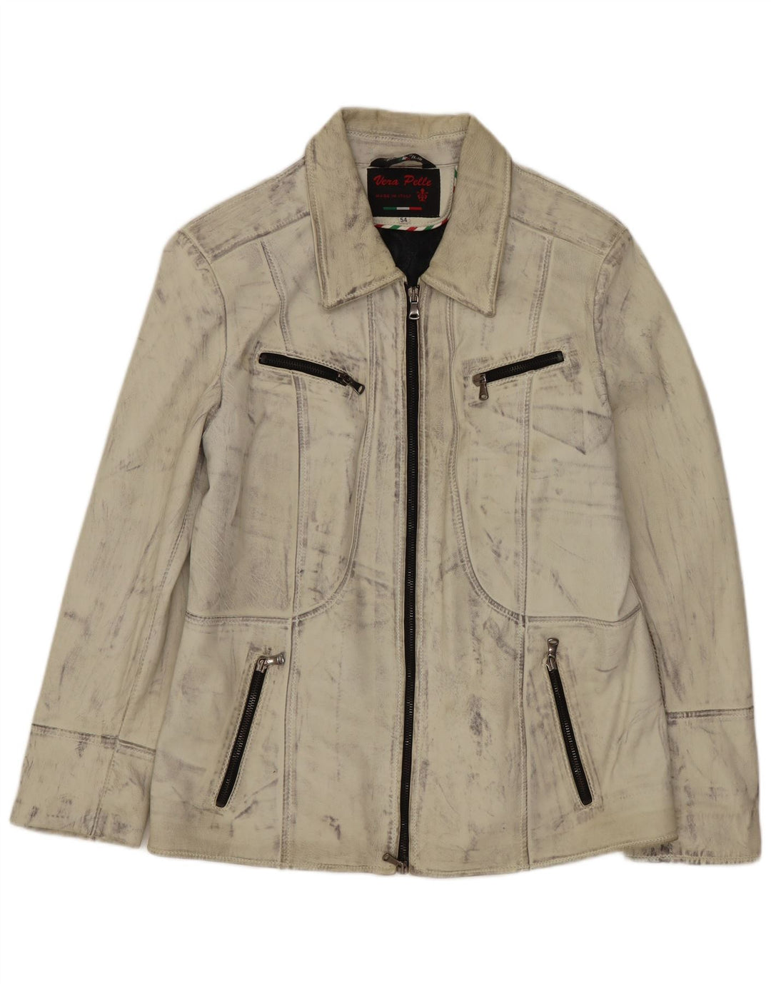 Vintage mujer chaqueta de cuero Reino Unido 16 grande de blanco