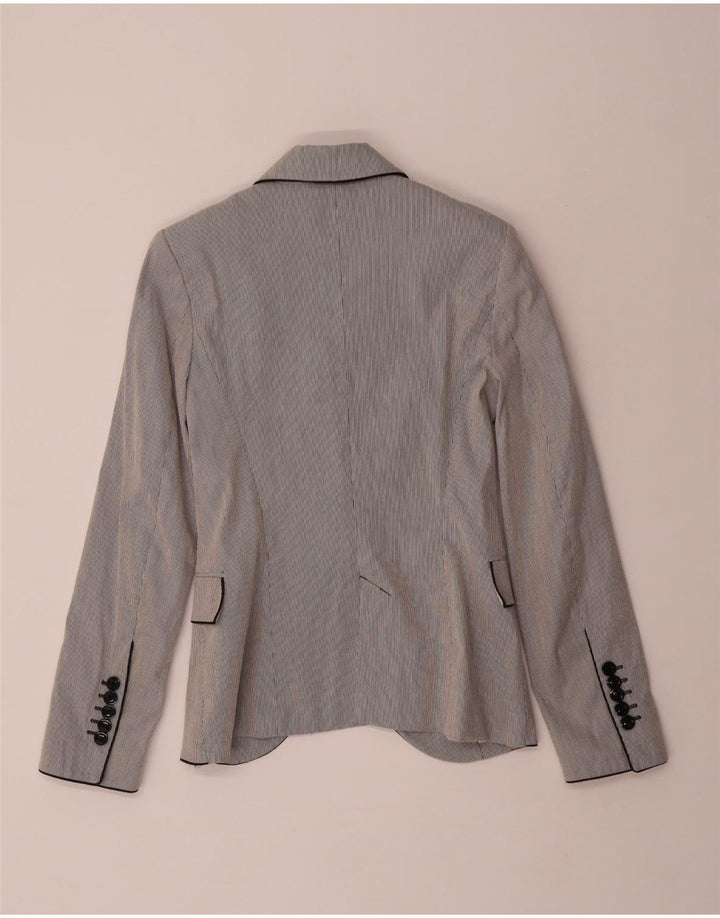ZARA Womens 1 Button Blazer Jacket UK 10 Small Blue Pinstripe