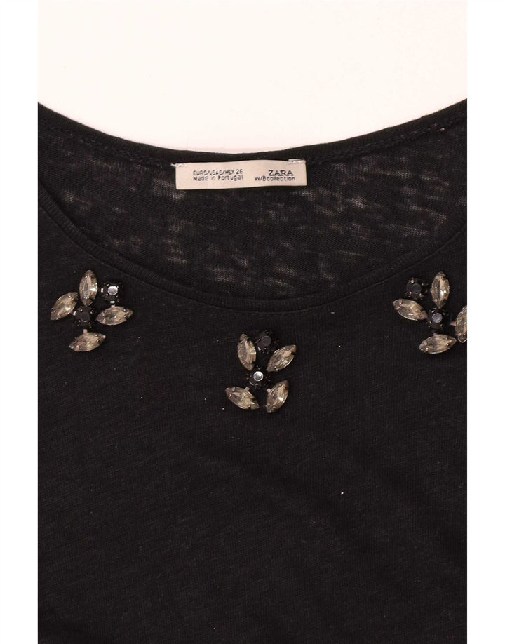 Zara Mujer Top Manga 3/4 UK 10 Small Negro