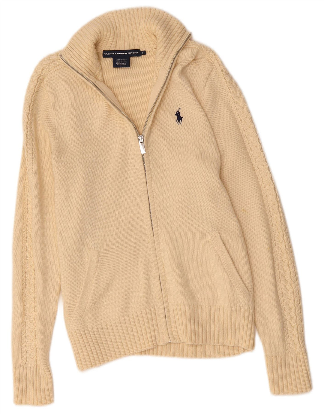 RALPH LAUREN Suéter Cárdigan para Mujer Reino Unido 10 Pequeño Algodón Beige