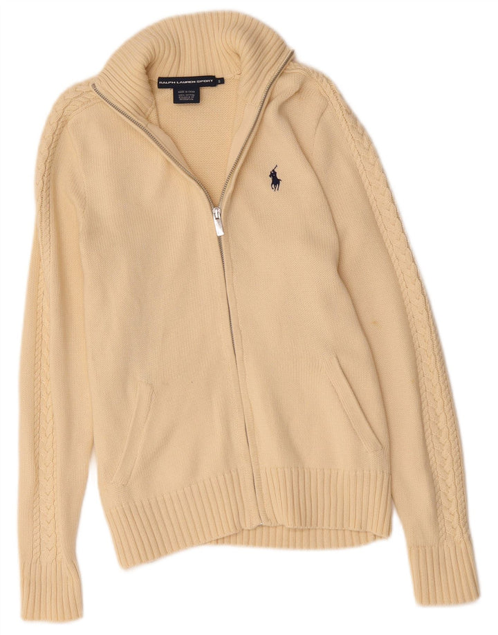 RALPH LAUREN Suéter Cárdigan para Mujer Reino Unido 10 Pequeño Algodón Beige