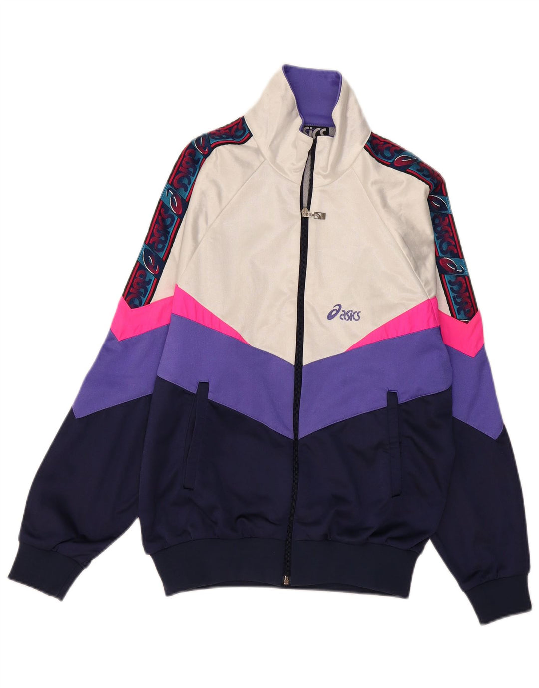 ASICS Chaqueta superior de chándal para mujer IT 46 Large Azul marino Colorblock