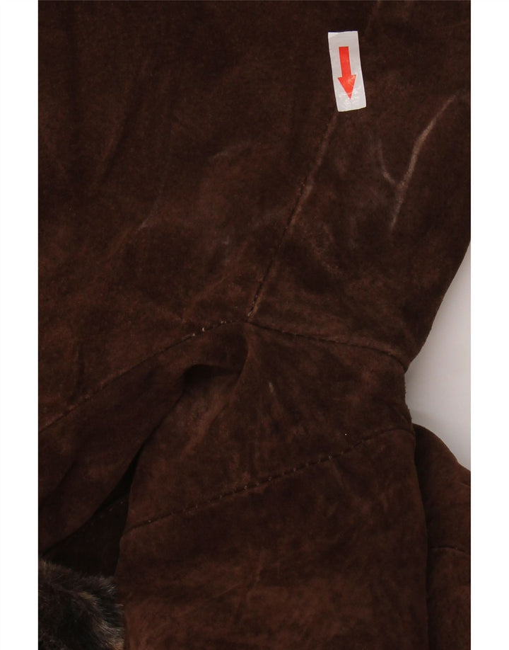 Vintage mujer ante abrigo Reino Unido 14 gran marrón animal impresión cuero