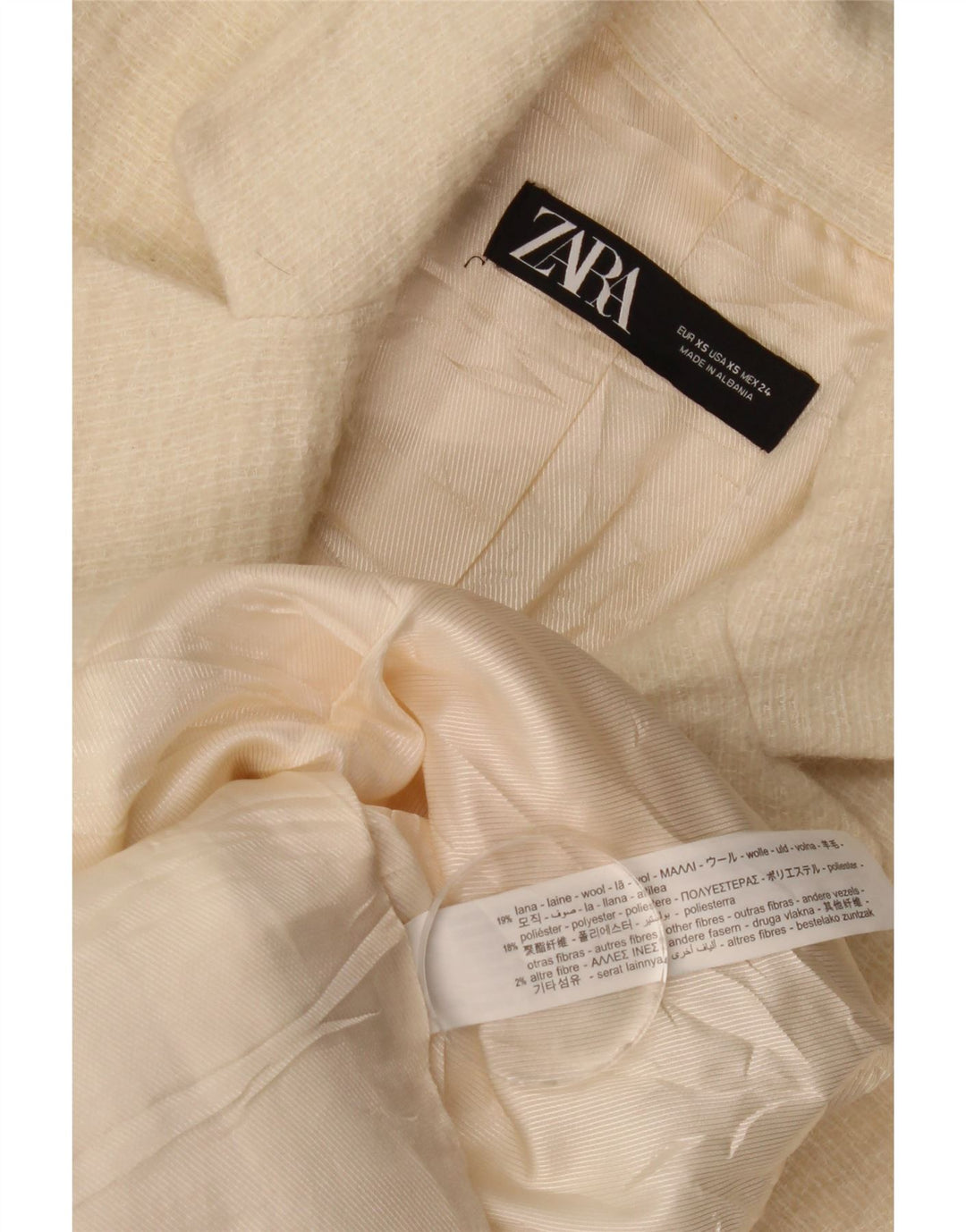 Zara Mujer Abrigo UK 6 XS Off White Lana