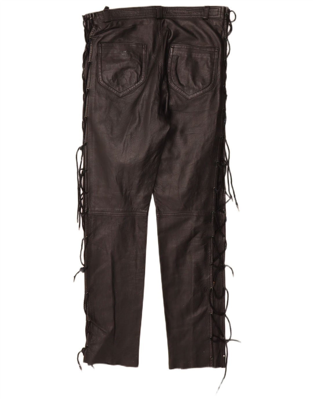 VINTAGE Pantalones de cuero rectos para mujer IT 40 Pequeño W28 L28 Cuero negro