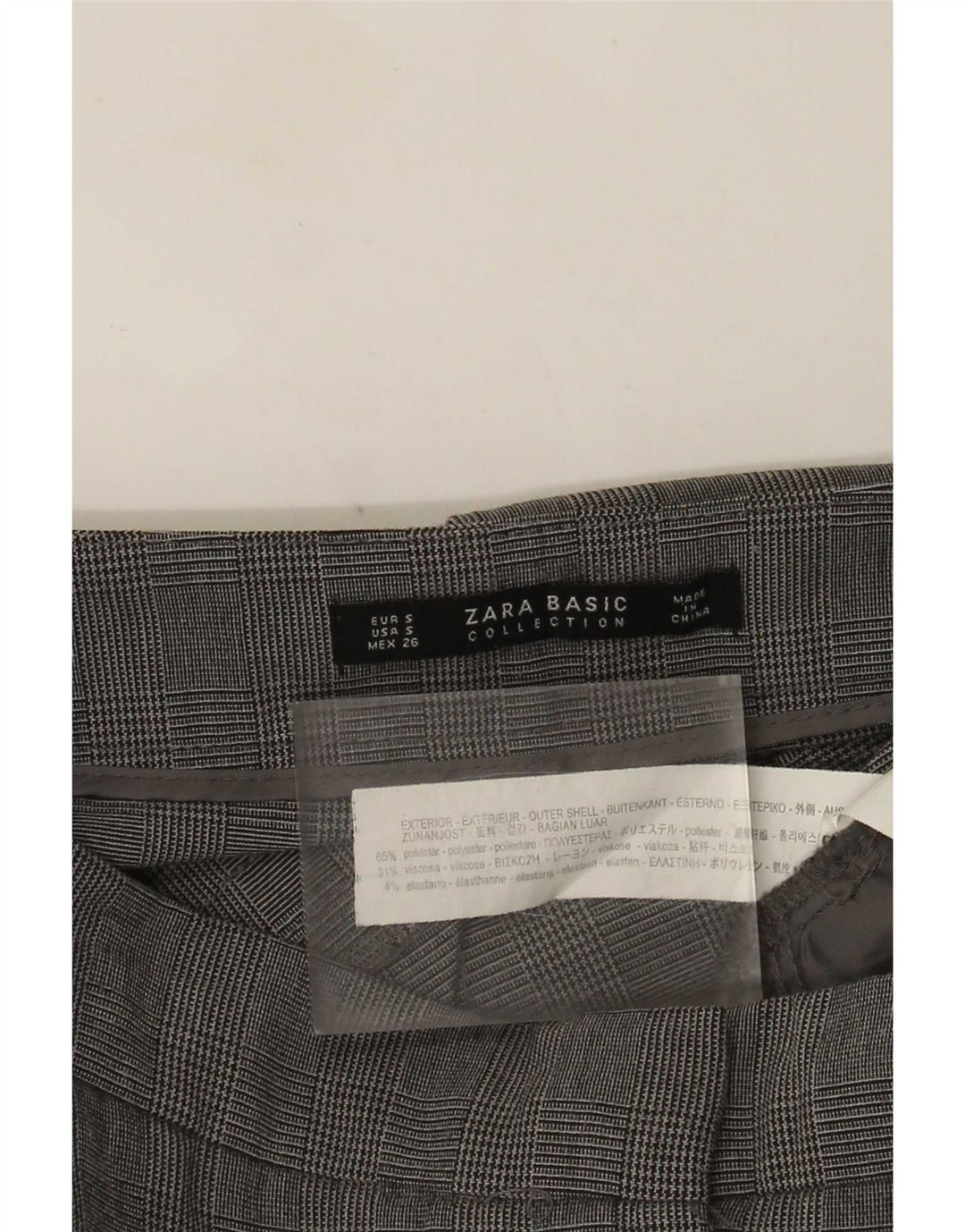 Zara Mujer Pantalón De Traje Slim Small W26 L27 Poliéster A Cuadros Gris