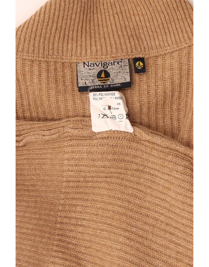 Navigare Cárdigan para hombre de lana de cordero beige grande