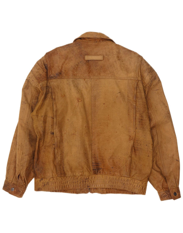 Vintage hombres chaqueta de cuero Reino Unido 40 grande beige