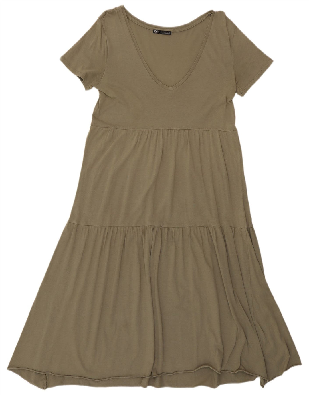 Zara Mujer Vestido Acampanado UK 10 Small Caqui