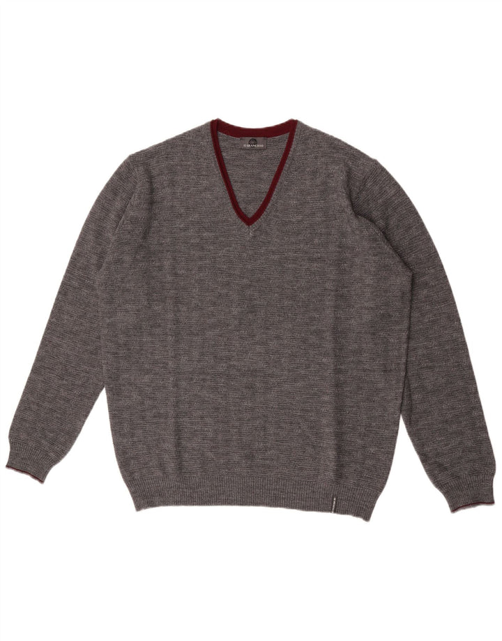 Il Granchio Jersey con Cuello en V de Lana Gris Grande para Hombre