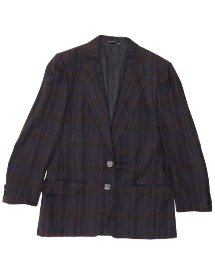 Aquascutum Chaqueta Blazer de 2 Botones para Mujer UK 44 Mediana Azul Marino a Cuadros
