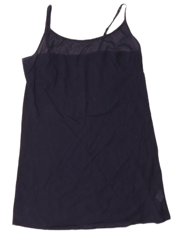 Vintage mujer slip vestido Reino Unido 10 pequeño algodón azul marino