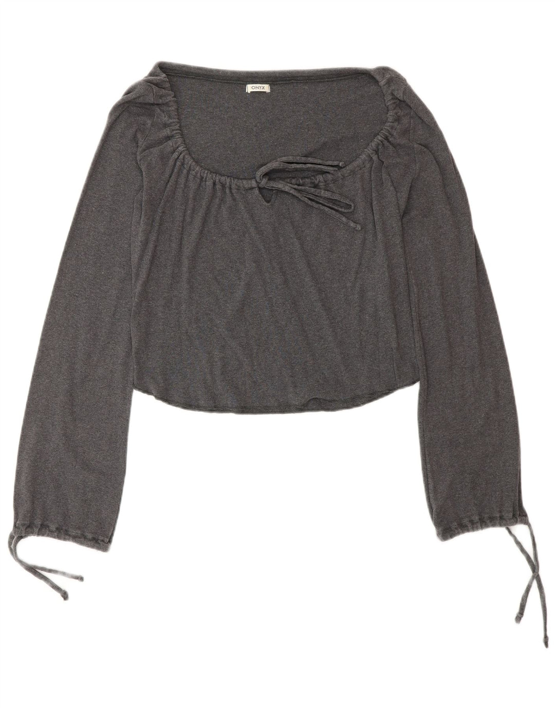 Onyx Top corto con lazo frontal para mujer, manga larga, Reino Unido 40, algodón gris medio