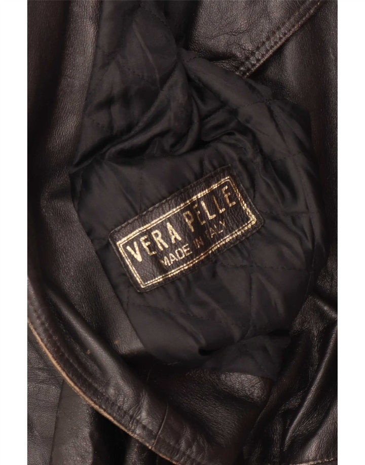 Chaqueta de cuero vintage para mujer manga 3/4 IT 42 Marrón medio