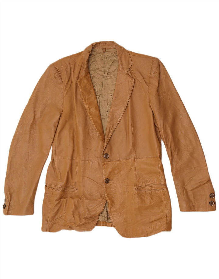Vintage hombres 2 botones chaqueta blazer de cuero IT 48 beige medio