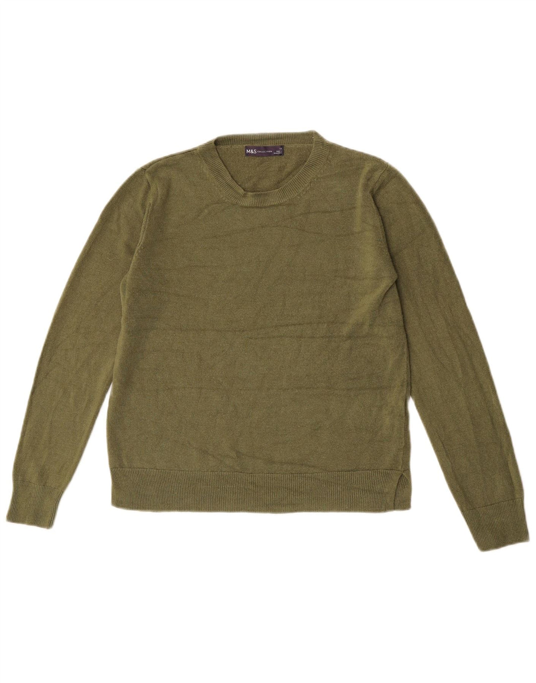 Marks & Spencer Suéter de cuello redondo para mujer UK 12 Acrílico caqui mediano