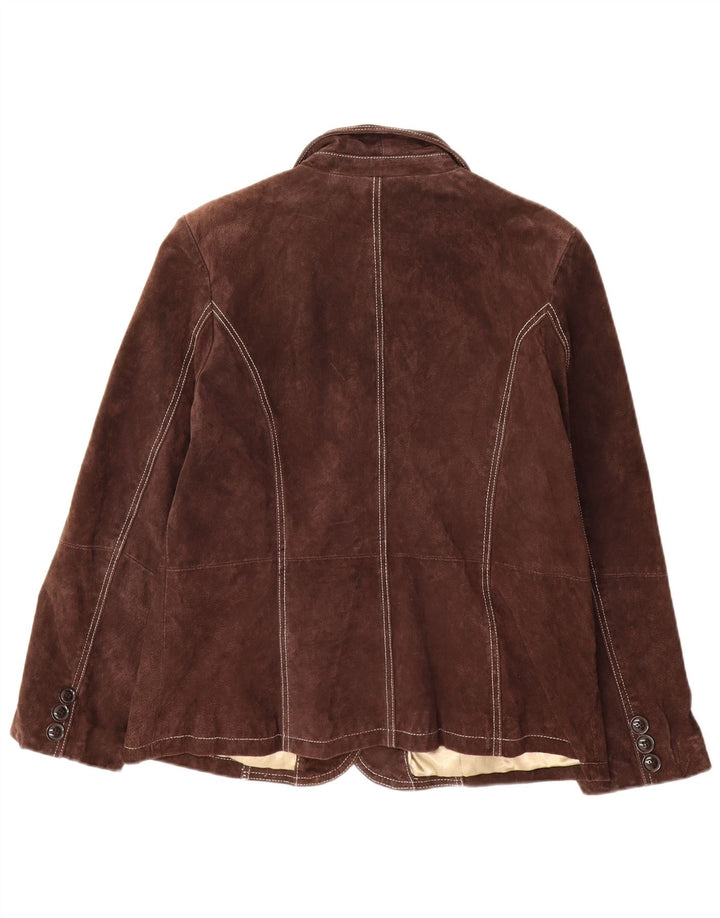 Yessica Chaqueta Blazer de Ante con 3 Botones para Mujer EU 46 XL Cuero Marrón