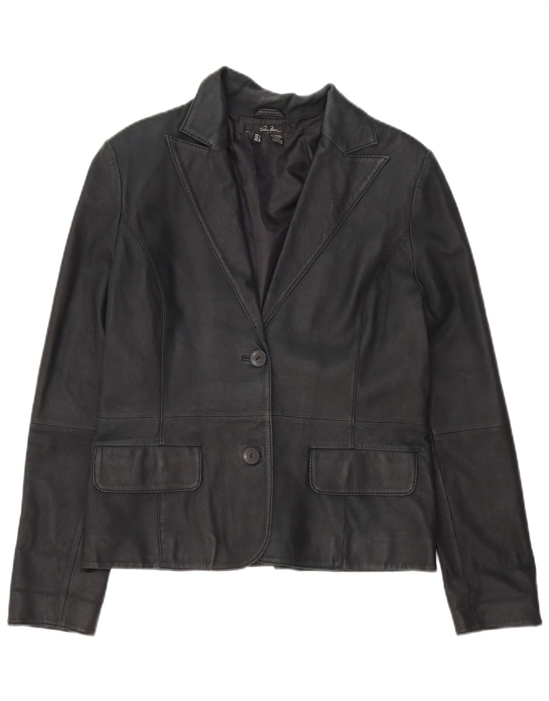 Zara Chaqueta Blazer de Cuero con 2 Botones para Mujer UK 46 Grande Negro