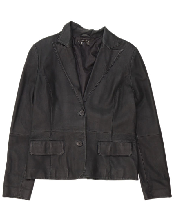 Zara Chaqueta Blazer de Cuero con 2 Botones para Mujer UK 46 Grande Negro